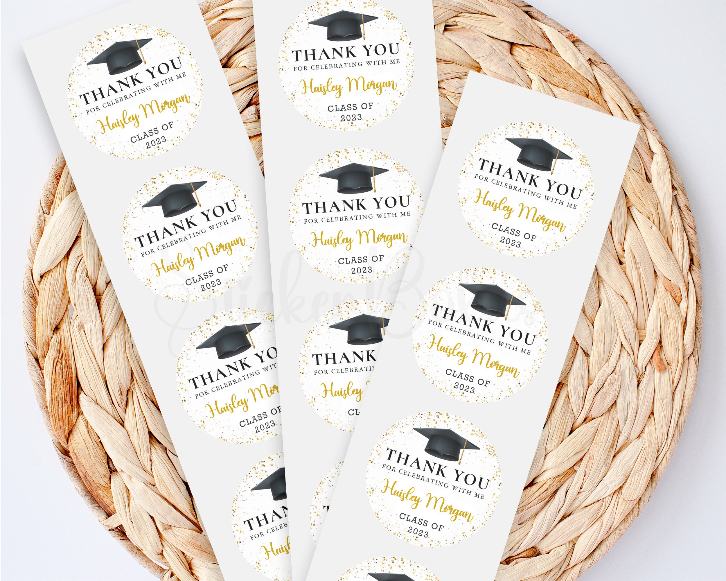 Personalized Gold Confetti Graduation Thank You Stickers | Custom ...