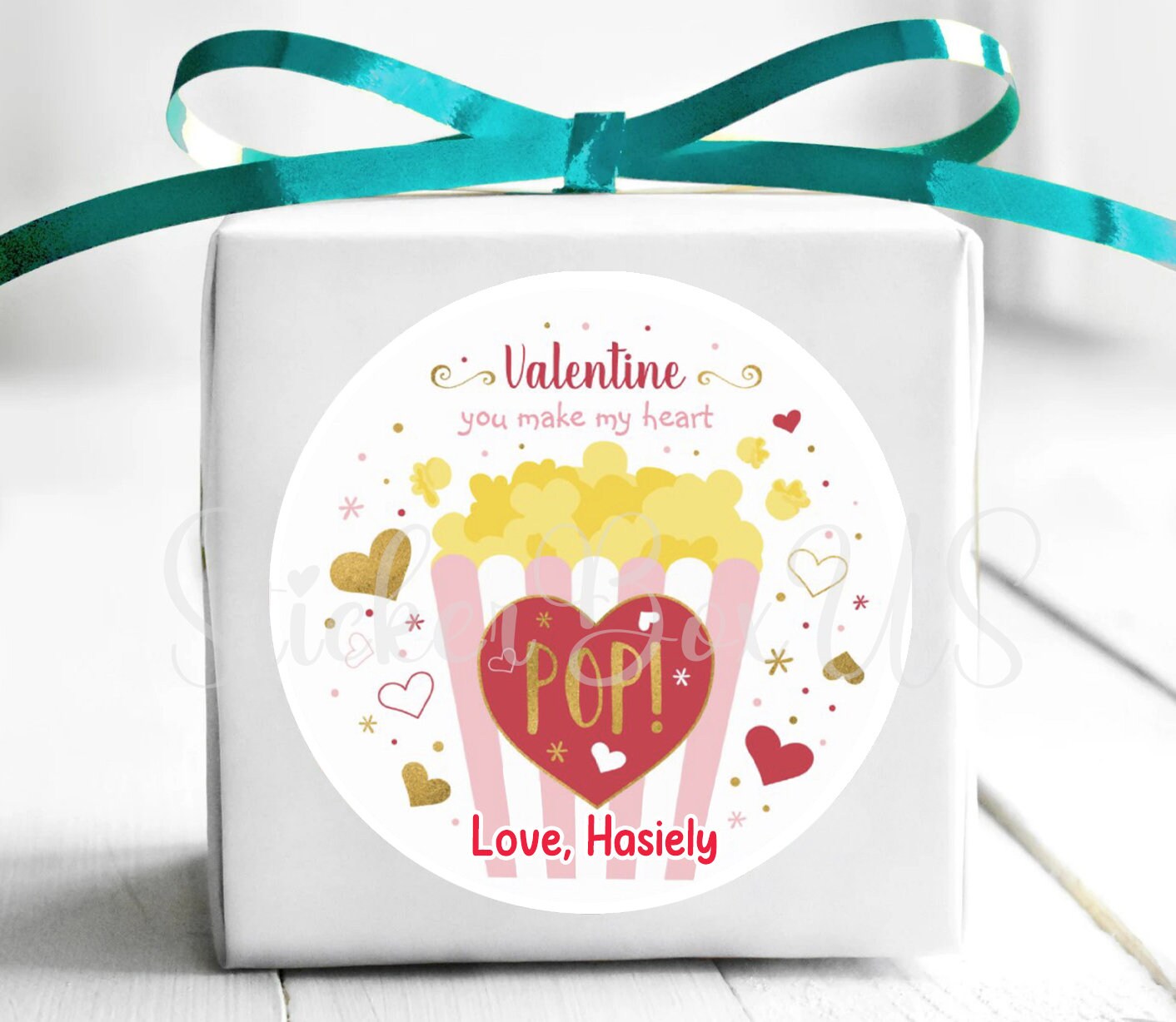 Personalized Valentine Stickers for Kids, Teal and Red Valentine Day Gift  Tags, Classroom Valentine Treats, Favor Stickers for school