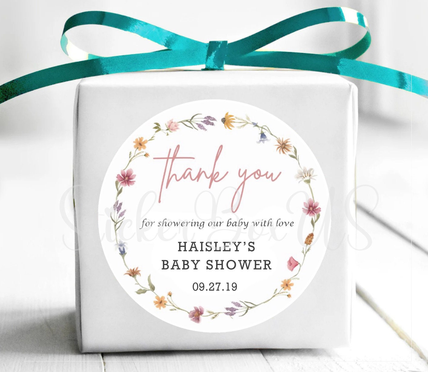Wildflower Baby Shower Favor Stickers Personalized Baby Etsy