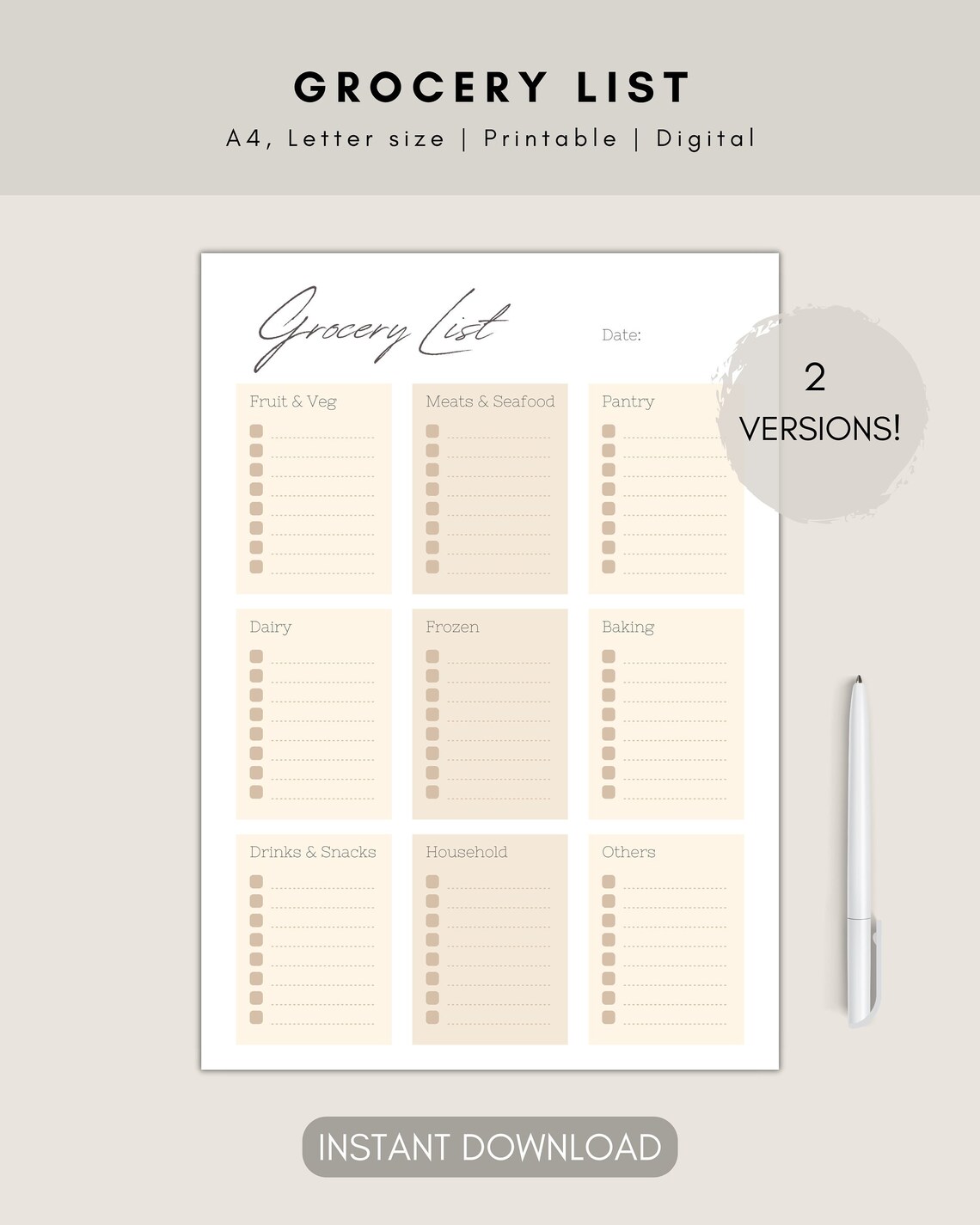 Grocery List Printable Food Shopping List Template Grocery - Etsy UK