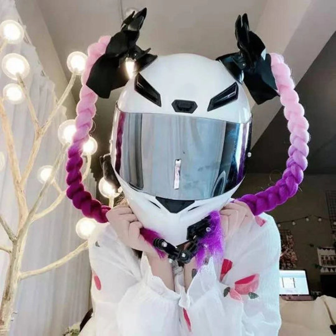 Nuevo Casco de motocicleta trenzas mujer peluca con trenzas para cascos de moto coleta doble de giro Multicolor con ventosa Etsy Espana