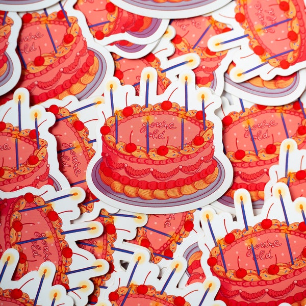 Birthday Cake "You're old" Vinyl Sticker | Journaling, Planner Sticker, Laptop Sticker, Birthday Present
