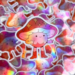 Cowboy Mushroom Holographic Sticker Journaling, Planner Sticker, Laptop Sticker, Cute Sticker image 1