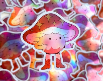 Cowboy Mushroom Holographic Sticker | Journaling, Planner Sticker, Laptop Sticker, Cute Sticker