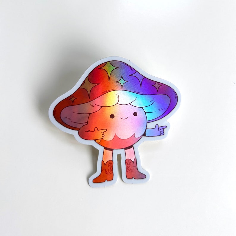 Cowboy Mushroom Holographic Sticker Journaling, Planner Sticker, Laptop Sticker, Cute Sticker image 2