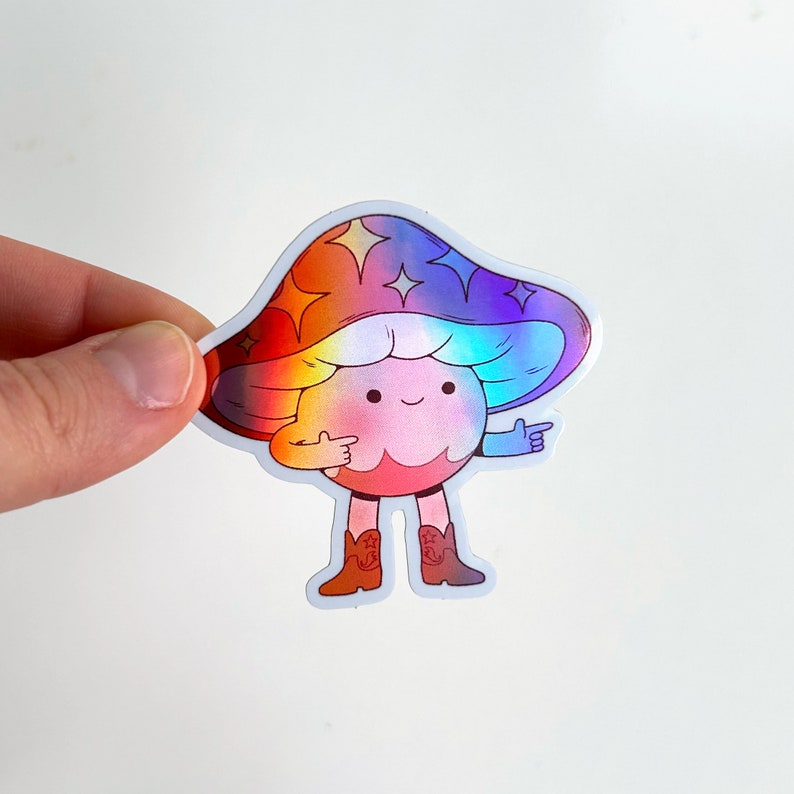 Cowboy Mushroom Holographic Sticker Journaling, Planner Sticker, Laptop Sticker, Cute Sticker image 4