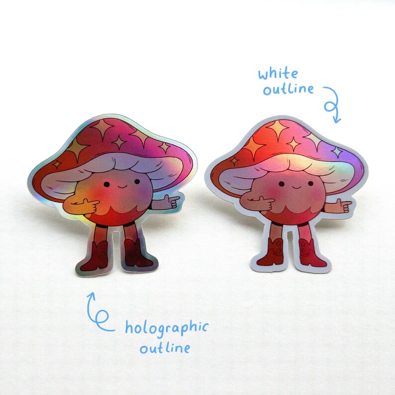 Cowboy Mushroom Holographic Sticker Journaling, Planner Sticker, Laptop Sticker, Cute Sticker image 3