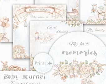 Baby meisje/jongen Junk Journal Digital Kit Printable.Baby's eerste jaar. Geheugenboek. Baby Nursery Journal. Digitale download. Junk Journal-papier
