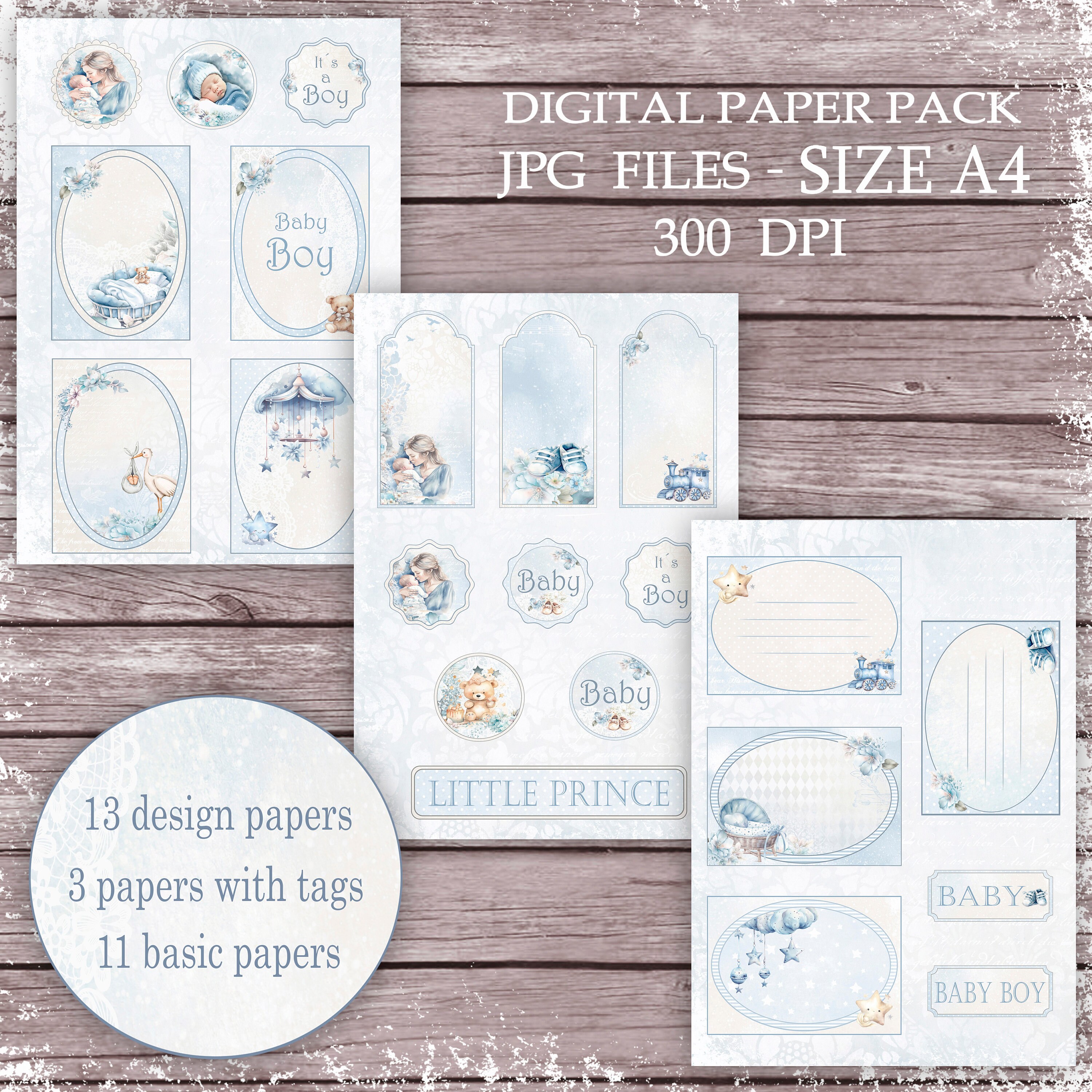 Size A4.baby Boy Digital Paper.baby Boy Scrapbook Nursery Etsy