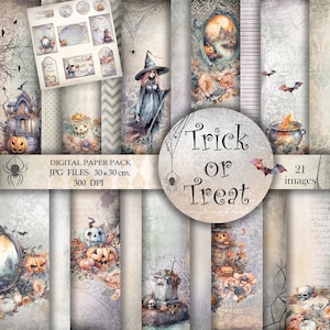 Carta digitale di Halloween. Carta per scrapbooking vintage di Halloween. Carta retrò, nera e arancione per lavoretti. Carta digitale spettrale, sfondi.
