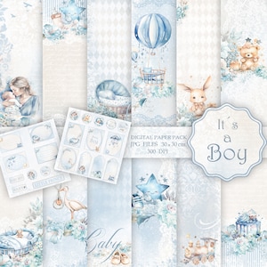 Baby Boy Digital Paper.Baby Boy Plakboek Kwekerij Achtergrond. Baby Shower Papers. Voor het maken van kaarten, plakboekalbums en meer.