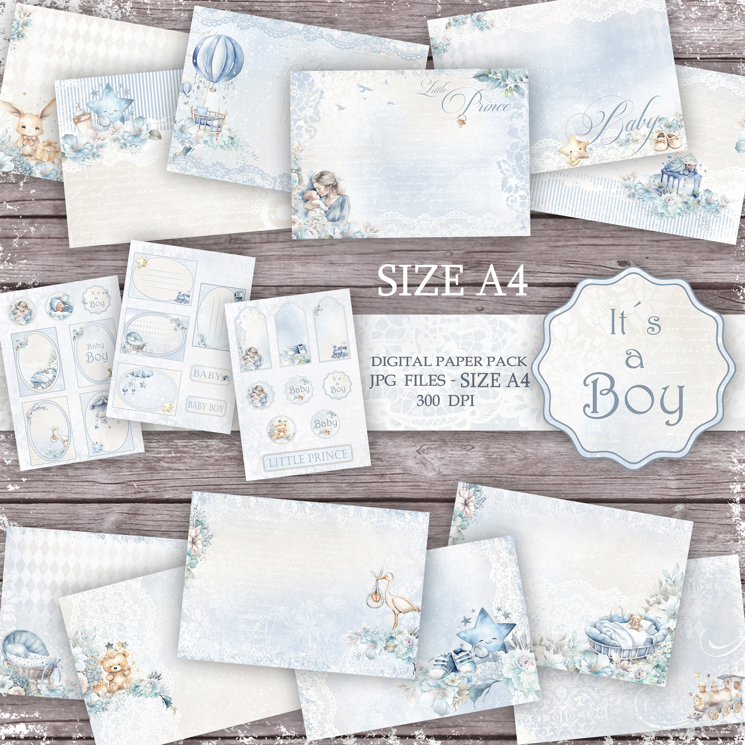Size A4.baby Boy Digital Paper.baby Boy Scrapbook Nursery Etsy