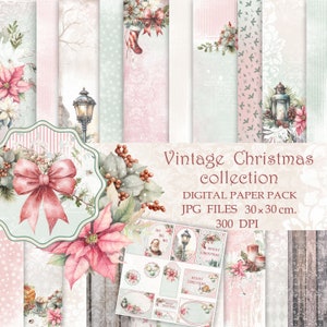 papier numérique de Noël vintage. DIY Printable Art.Download scrapbooking, fabrication de cartes. Papier scrapbooking imprimable. Téléchargement instantané.