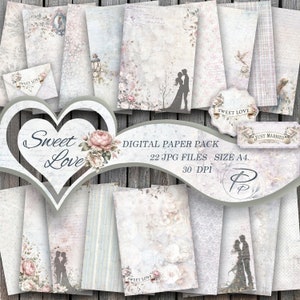 Taille A4/Papier numérique de mariage/Papeterie de mariage numérique imprimable/Scrapbook pastel numérique/Imprimable vintage