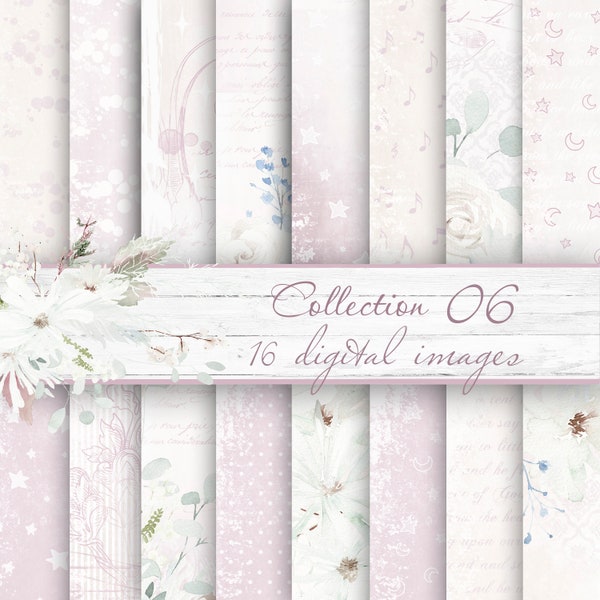 Floral Digital Paper Pack.Pink and beige scrapbook paper.Printable basic sheets.Pastel scrapbook paper for albums, cardmaking and more.