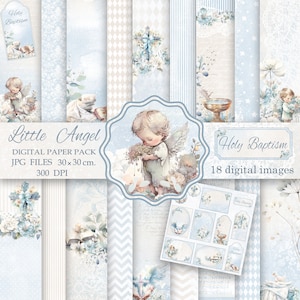 Baptism digital paper.Boy baptism paper.Christening Scrapbook paper. Boy angels baptism.Instant download.