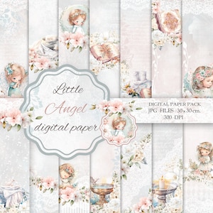 Papier numérique de baptême. Papier de baptême de fille. Papier d'album de baptême. Baptême des anges de fille.Téléchargement instantané.