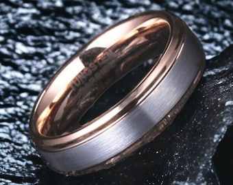 Chique | Geborsteld zilver ring met ring van roséverguld wolfraam | Trouwring | Belofteband | Verlovingsring | Jubileumcadeau | Minimalistisch