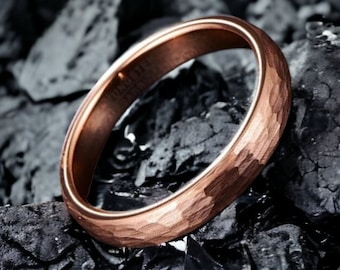 Bloei | Rose goud vergulde gehamerde wolfraam ring | Trouwring | Belofte ring | Betrokkenheid | Jubileumring | Cadeau | Rosé gouden ring | 4mm