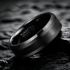 Boss | Black Beveled Tungsten Carbide Ring | Tungsten Wedding Ring | Promise Band | Anniversary Gift | Black Wedding Ring | Black Ring