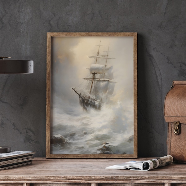 Sturm auf hoher See -  Ein kraftvoller Kunstdruck - Perfekte Deko und Geschenk für Meeresliebhaber: Wilder Sturm und Schiff in einem Poster.