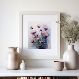 The beauty of Scottish thistle for your living room: an art print that inspires, country house style decor, special gift