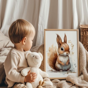 Imagen de la habitación infantil: linda ardilla en estilo boho | Póster cartel infantil | Habitación infantil, regalo para bebé, póster de animales para niños, habitación para bebé