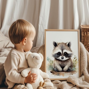 Imagen de la habitación infantil: lindo mapache en estilo boho | Cartel infantil cartel | Habitación infantil, regalo para bebé, póster de animales para niños, habitación para bebé