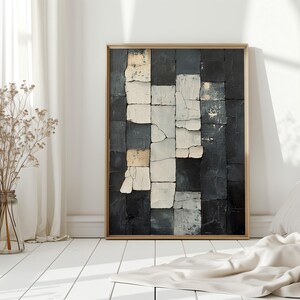 Abstrakter Wabi-Sabi Kunstdruck in Beige & Schwarz – Geometrische Wandkunst im minimalistischen Stil, ungerahmt, viele Größen