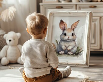 Children's room picture: Cute bunny in boho style | Children's poster poster | Children's room baby gift idea children animal poster baby room