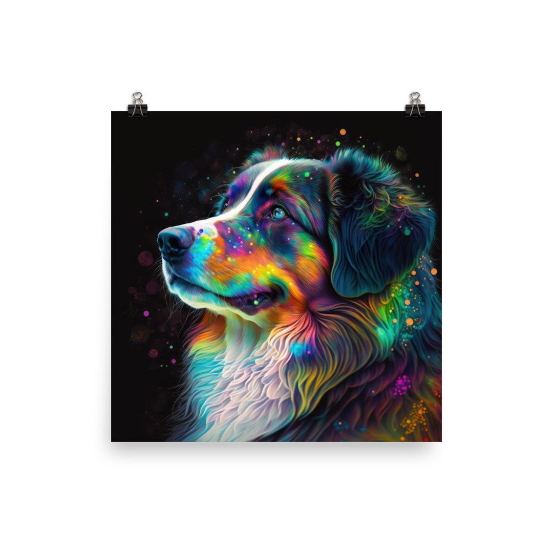Vibrant Australian Shepherd Portrait Poster: Timeless Elegance Captured