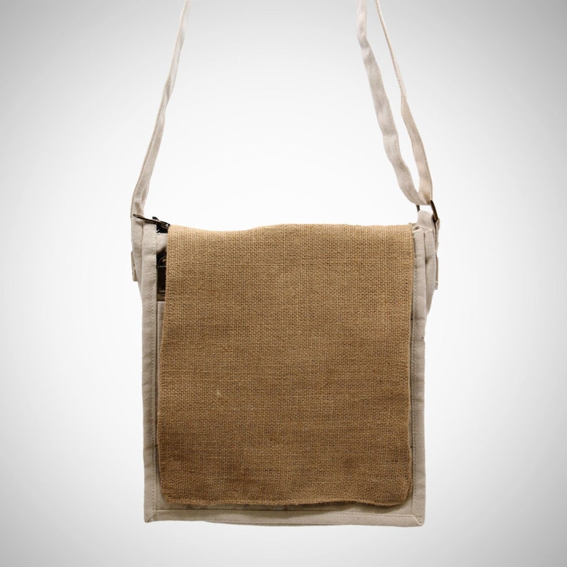 Vielseitige und langlebige Umhängetasche aus Baumwoll-Canvas für den täglichen Gebrauch, Cross-Body-Make-up, Schule, Student, Strand, umweltfreundlich Natural / Soft Jute