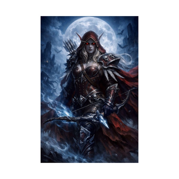 Póster vertical mate inspirado en Sylvanas WoW, arte mural para videojuegos