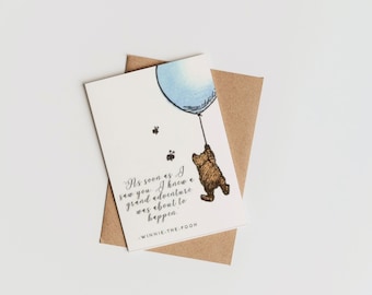 Winnie-the-Pooh Baby Shower Card, Classic Pooh Bear,Expecting Mom Dad,A.A. Milne Quote,Grand Adventure,New Parents Digital Printable,Balloon
