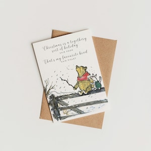 Cartão de Natal do Ursinho Pooh para impressão, ilustração clássica do Ursinho Pooh e do Leitão, cartão de Natal para download instantâneo, cartão fofo para amigos e familiares