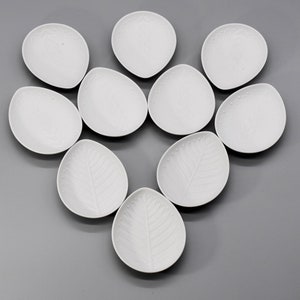 10x Heinrich & Co. Op Art Design white bisque porcelain leaf shape bowl unglazed relief mid century 20th century L11.5 cm