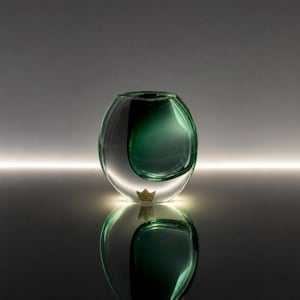 Kosta Vicke Lindstrand Vase signiert, Grüne skandinavische Kunstglas Blumenvase, Mid Century Modern Studio Glass Schweden, Seltene Deko