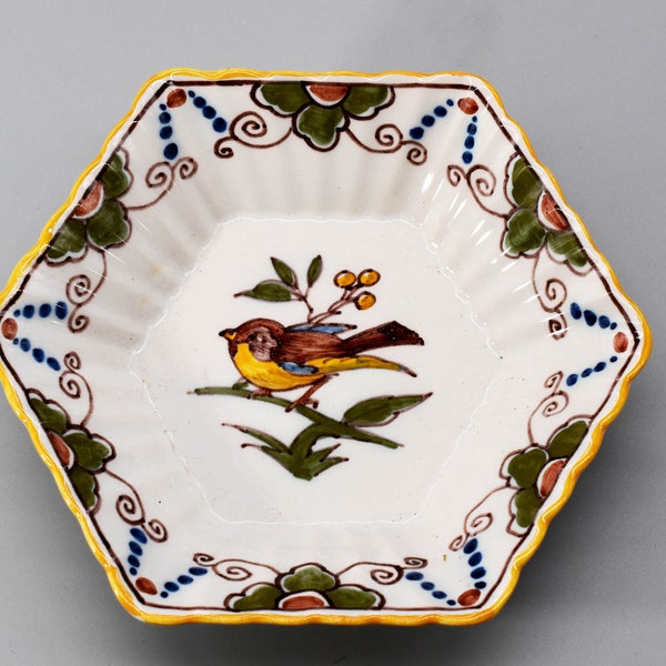 Tichelaar Makkum Holland wall plate bowl polychrome hand-painted bird-flower decor ceramic faiance D17cm