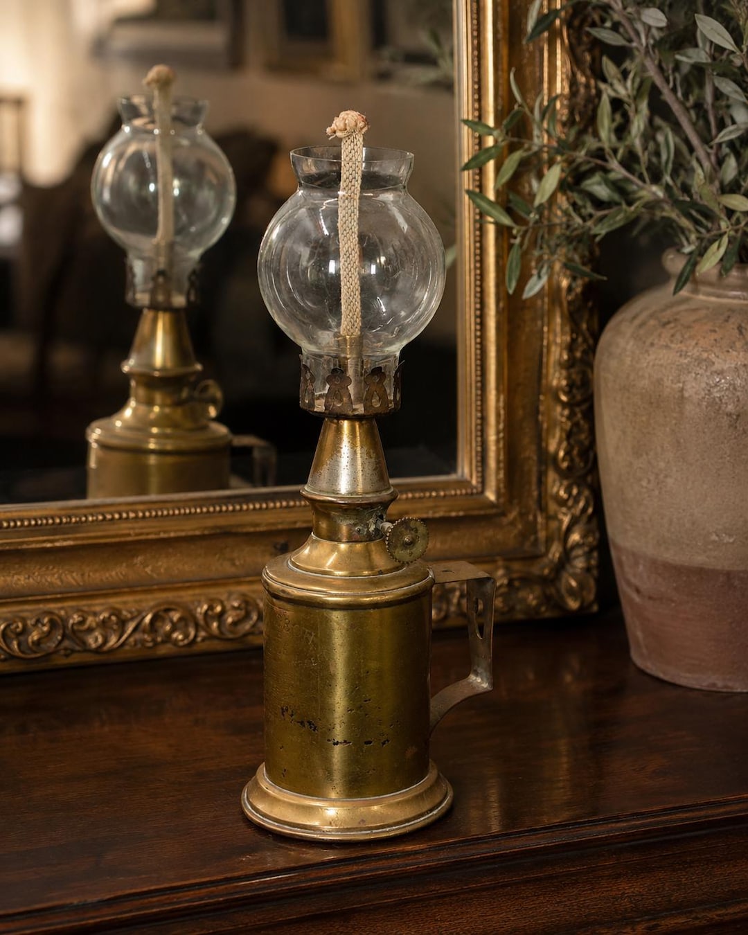Antique Lampe Pigeon France Brass, Original French Safety Oil Lamp
