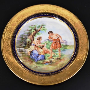 AJ Limoges France Prunk- Teller teilweisehandgemalt goldverziert Rehausse Main D18cm