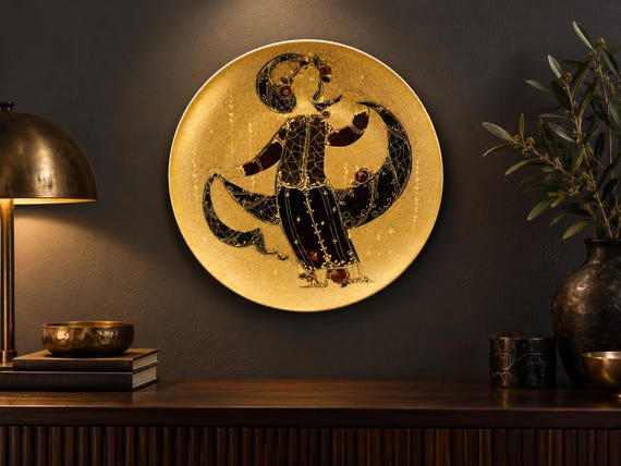 Rosenthal Scheherazade Wandteller 33 cm – Bjørn Wiinblad – Studio-Line Gold Porzellan – Vintage 1970er – Hollywood Regency Wanddeko