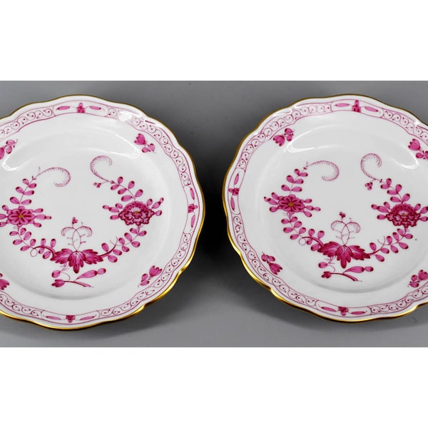 2x Meissen Indian purple new cut appetizer bread plate H14cm with gold rim fine porcelain 1st half of the 20th century hand painting