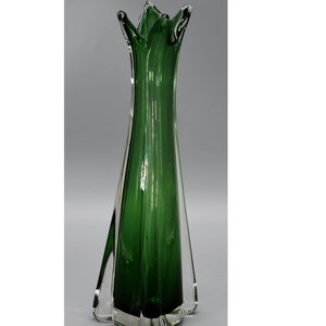 Murano beautiful designer crystal glass vase 50s Mid Century green overlay H31cm