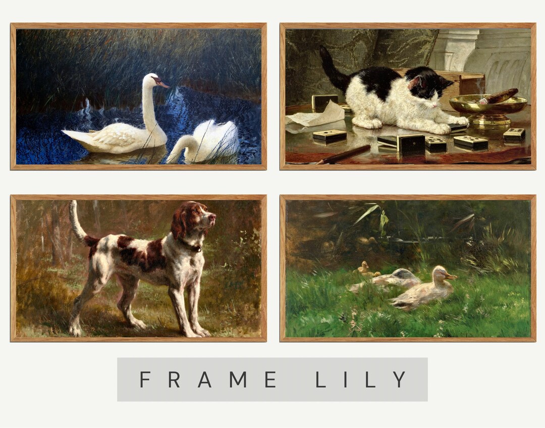 Samsung Frame TV Art Set, Vintage Painting Animals Frame TV, Vintage TV