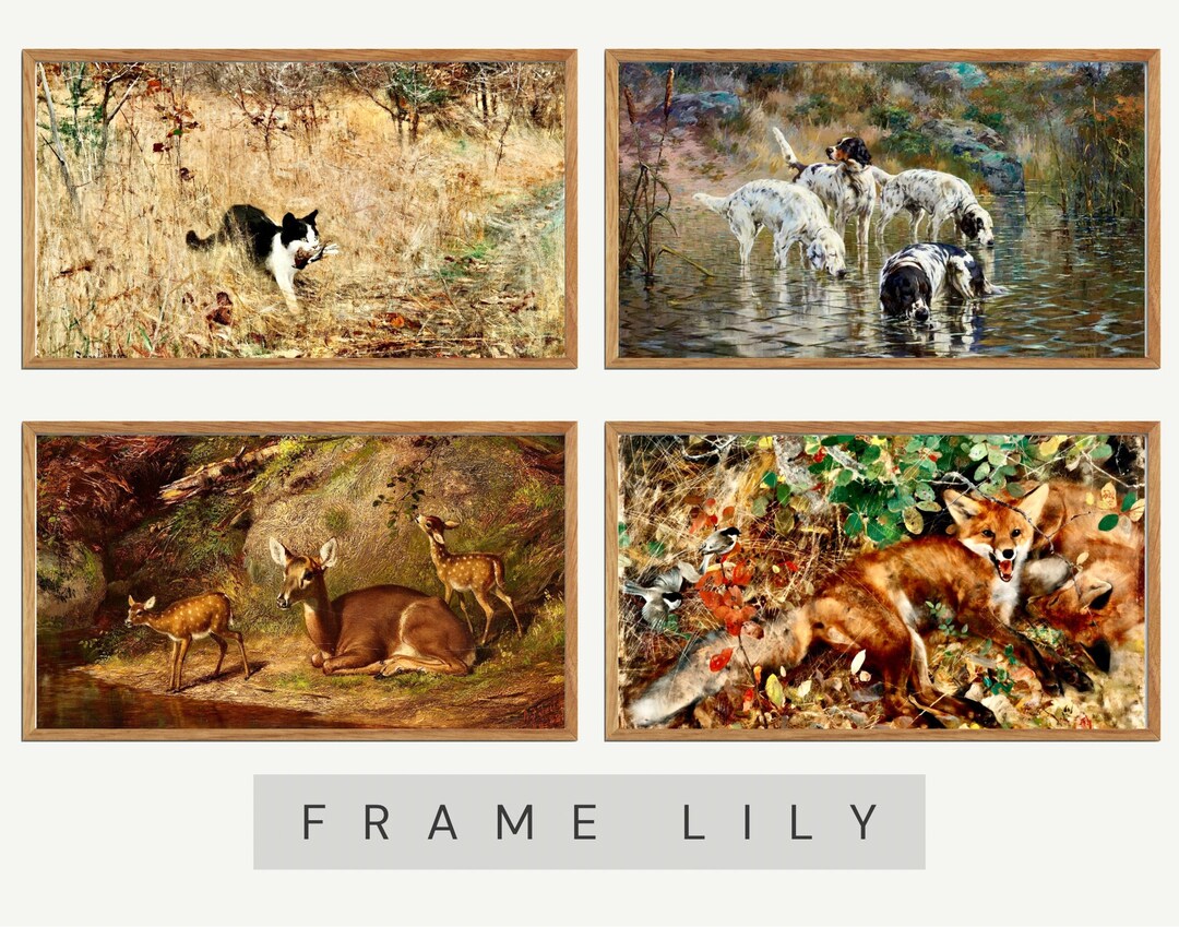 Samsung Frame TV Art Set, Vintage Painting Animals Frame TV, Vintage TV