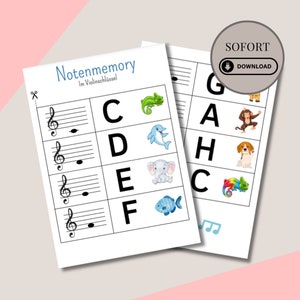 Sheet music memory, reading music, treble clef, for learning music notes, children, download, PDF, self-printing, children's game image 1