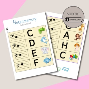 ドイツの音楽記憶、楽譜の読み方を学ぶ、ヘ音記号、音符の学習用、子供向け、ダウンロード、PDF、セルフプリント、子供向けゲーム