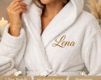 Personalisierter Premium Bademantel mit Kapuze – ultra weich & flauschig –bestickt mit Namen – luxuriöser Morgenmantel Geschenk Damen Herren