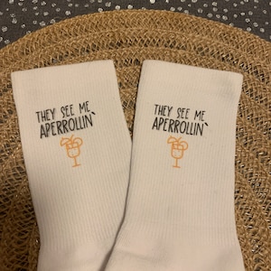 Aperoli/n Socks, Printed on Both Sides in White / Personalized / Gift / Party / Birthday / Stockings