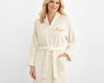 Personalisierter Bademantel – mit Name bestickt, 100 % Baumwolle, Frottier Morgenmantel für Sauna & Wellness